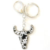 Longhorn Skull Keychain, Metal with Colorful Patterned Inlays, 14 Designs