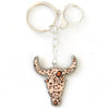 Longhorn Skull Keychain, Metal with Colorful Patterned Inlays, 14 Designs