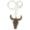 Longhorn Skull Keychain, Metal with Colorful Patterned Inlays, 14 Designs