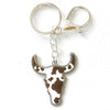 Longhorn Skull Keychain, Metal with Colorful Patterned Inlays, 14 Designs