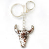 Longhorn Skull Keychain, Metal with Colorful Patterned Inlays, 14 Designs