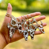 Longhorn Skull Keychain, Metal with Colorful Patterned Inlays, 14 Designs