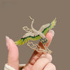 Crane Brooch Pin for Women, Vintage-Inspired Alloy Bird Design with Green Accents - Product view 1