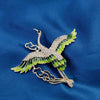 Crane Brooch Pin for Women, Vintage-Inspired Alloy Bird Design with Green Accents - X0515 green crane