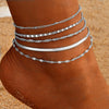 6-Piece Anklet Set for Women, Vintage-Inspired Alloy Chains in Gold or Silver Tone, Three Design Options - L139 silver