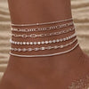 6-Piece Anklet Set for Women, Vintage-Inspired Alloy Chains in Gold or Silver Tone, Three Design Options - L137 silver