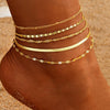 6-Piece Anklet Set for Women, Vintage-Inspired Alloy Chains in Gold or Silver Tone, Three Design Options - L139 gold