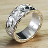Vine-Pattern Band Ring, Alloy, Antique Silver-Tone with Contrasting Edges, Sizes 5-11