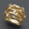 Vine Wrap Ring, Gold-Tone Alloy with Clear Accents and Layered Branch Design, Sizes 6-10