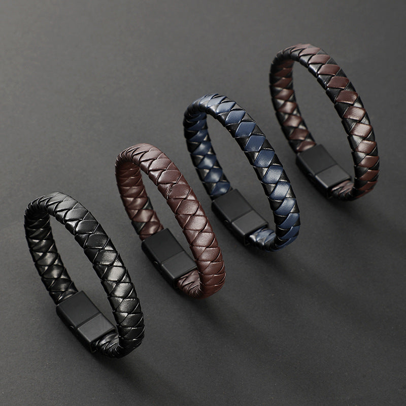Woven Bracelet with Magnetic Alloy Clasp, Matte Braided Design in Black, Brown or Mixed Colors - Product view 1