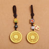 Decorative Disc Bag Charm, Gold-Tone Metal with Beads and Braided Loop, 2 Designs