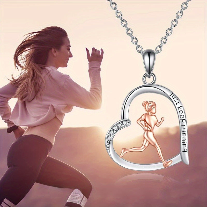 Heart Pendant Necklace, Silver-Tone Alloy Design with Running-Inspired Detail on an O-Chain - Product view 1