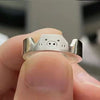 Pig and Cat Face Rings, Silver-Tone Metal with Adjustable Openings, Single Ring or 2-Piece Set