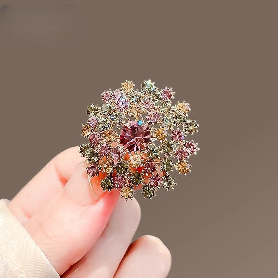 Dandelion Brooch Pin for Women, Vintage Zinc Alloy Floral Design with Multicolor Sparkling Accents - Product view 1