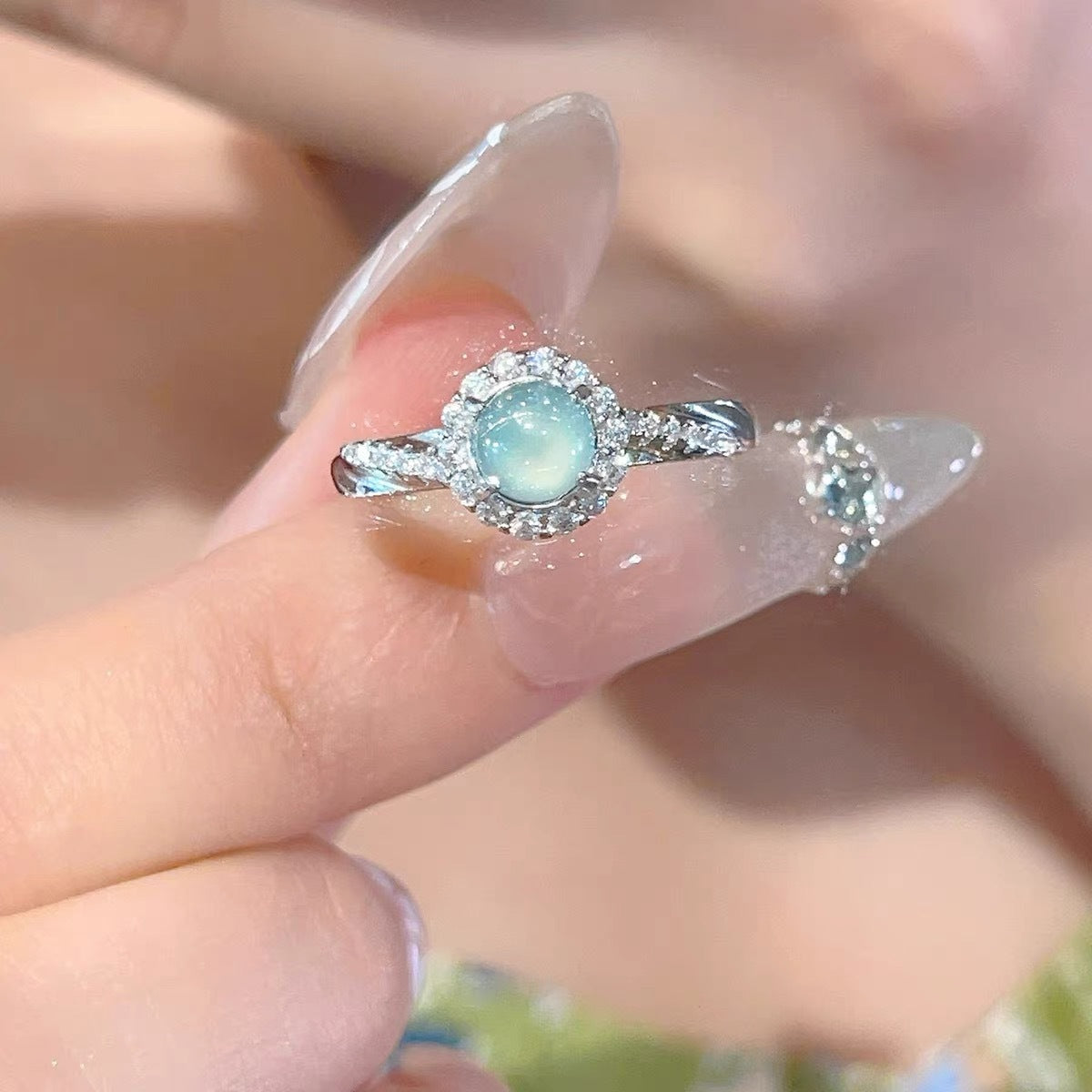 Aqua-Color Halo Ring, Copper with Clear Accents, Adjustable Silver-Tone Band
