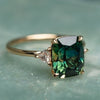 Rectangular Accent Ring, Green Alloy or Blue Copper Design, Gold-Tone Prong Setting