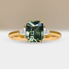 Rectangular Accent Ring, Green Alloy or Blue Copper Design, Gold-Tone Prong Setting