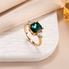 Rectangular Accent Ring, Green Alloy or Blue Copper Design, Gold-Tone Prong Setting