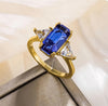 Rectangular Accent Ring, Green Alloy or Blue Copper Design, Gold-Tone Prong Setting