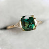 Rectangular Accent Ring, Green Alloy or Blue Copper Design, Gold-Tone Prong Setting