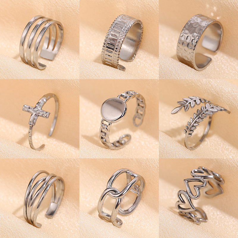 Adjustable Open Rings for Women, Titanium Steel Bands in Assorted Geometric Designs - Product view 1