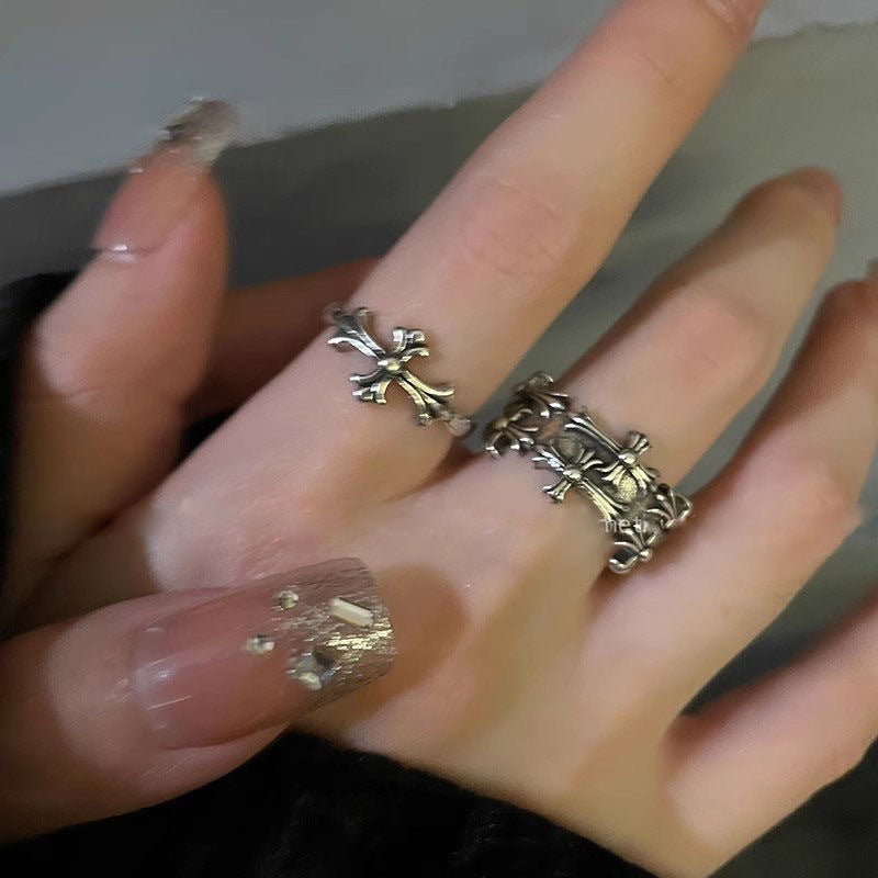 Silver-Tone Open Rings for Women, Ornate Cross Designs, Individual Ring or Two-Ring Set