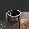 Cross Cutout Band Ring, Stainless Steel with Antique Silver-Tone Finish, 10 mm Wide, Sizes 8-11