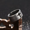 Cross Cutout Band Ring, Stainless Steel with Antique Silver-Tone Finish, 10 mm Wide, Sizes 8-11