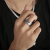 Cross Cutout Band Ring, Stainless Steel with Antique Silver-Tone Finish, 10 mm Wide, Sizes 8-11