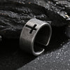 Cross Cutout Band Ring, Stainless Steel with Antique Silver-Tone Finish, 10 mm Wide, Sizes 8-11