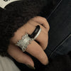 Statement Ring for Women, Assorted Silver-Tone, Gold-Tone and Black Bands with Sculpted and Clear Accent Designs