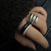 Statement Ring for Women, Assorted Silver-Tone, Gold-Tone and Black Bands with Sculpted and Clear Accent Designs