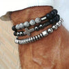 Beaded Stretch Bracelet, Handmade Mixed-Material Design with Cross and Disc Bead Details - Product view 1