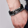 Beaded Stretch Bracelet, Handmade Mixed-Material Design with Cross and Disc Bead Details - Product view 2