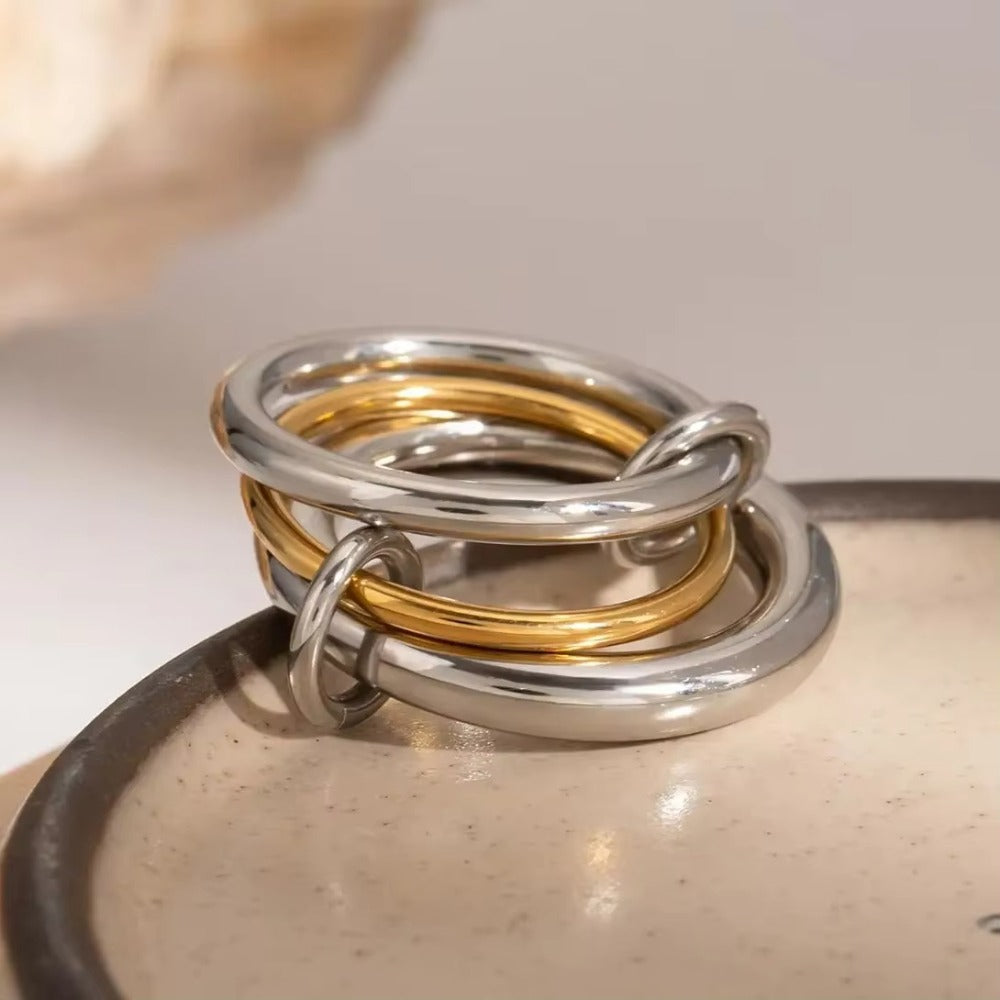 Interlocking Ring for Women, Silver-Tone Copper Geometric Band, Sizes 6-11 - Product view 1