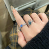 Blue Cubic Zirconia Ring, Silver-Tone Copper, Adjustable Open Band, 32 Style Options