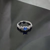 Blue Cubic Zirconia Ring, Silver-Tone Copper, Adjustable Open Band, 32 Style Options