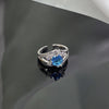 Blue Cubic Zirconia Ring, Silver-Tone Copper, Adjustable Open Band, 32 Style Options