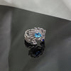 Blue Cubic Zirconia Ring, Silver-Tone Copper, Adjustable Open Band, 32 Style Options