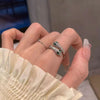 Double-Headed Snake Ring, Silver-Tone Metal with Green Eyes and Clear Accents, Open Band