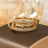 Linked Triple-Band Ring, Copper with Clear Cubic Zirconia, Gold-Tone or Two-Tone, Sizes 5-12