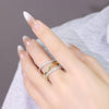 Linked Triple-Band Ring, Copper with Clear Cubic Zirconia, Gold-Tone or Two-Tone, Sizes 5-12