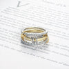 Linked Triple-Band Ring, Copper with Clear Cubic Zirconia, Gold-Tone or Two-Tone, Sizes 5-12