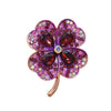 Four-Leaf Clover Brooch Pin for Women, Zinc Alloy Design with Green, Pink or Purple Sparkling Accents - Product view 5