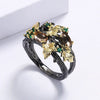 Leaf and Berry Ring, Zinc Alloy, Black and Gold-Tone Band with Brown, Red, Green or Blue Accents