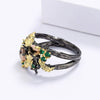 Leaf and Berry Ring, Zinc Alloy, Black and Gold-Tone Band with Brown, Red, Green or Blue Accents