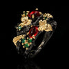 Leaf and Berry Ring, Zinc Alloy, Black and Gold-Tone Band with Brown, Red, Green or Blue Accents