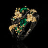 Leaf and Berry Ring, Zinc Alloy, Black and Gold-Tone Band with Brown, Red, Green or Blue Accents