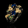 Leaf and Berry Ring, Zinc Alloy, Black and Gold-Tone Band with Brown, Red, Green or Blue Accents