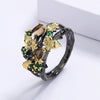 Leaf and Berry Ring, Zinc Alloy, Black and Gold-Tone Band with Brown, Red, Green or Blue Accents